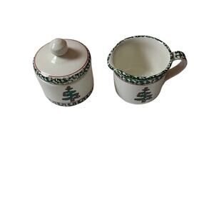 Furio Italy Christmas Tree Sugar Bowl /lid & Creamer Set Vtg  Porcelian Pottery